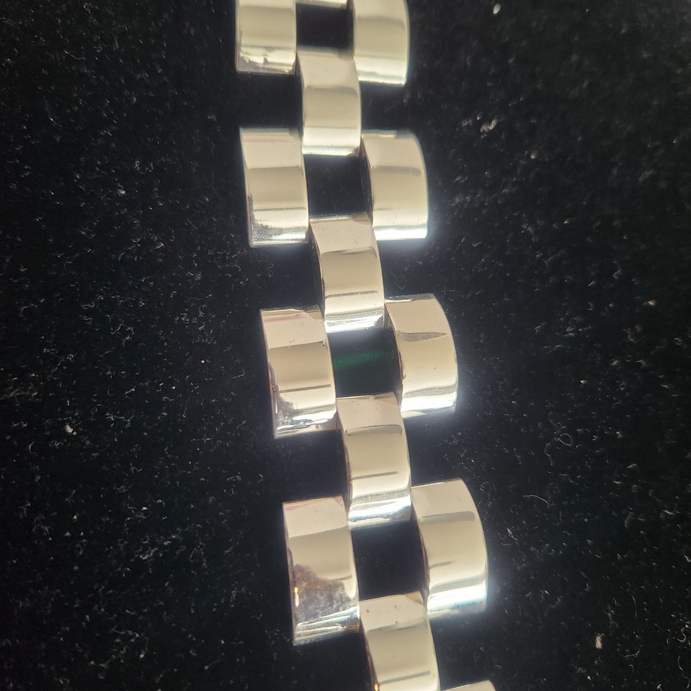 Vintage Silver Tone Geometric Rectangular Link Statement Bracelet 7inch chunky‎